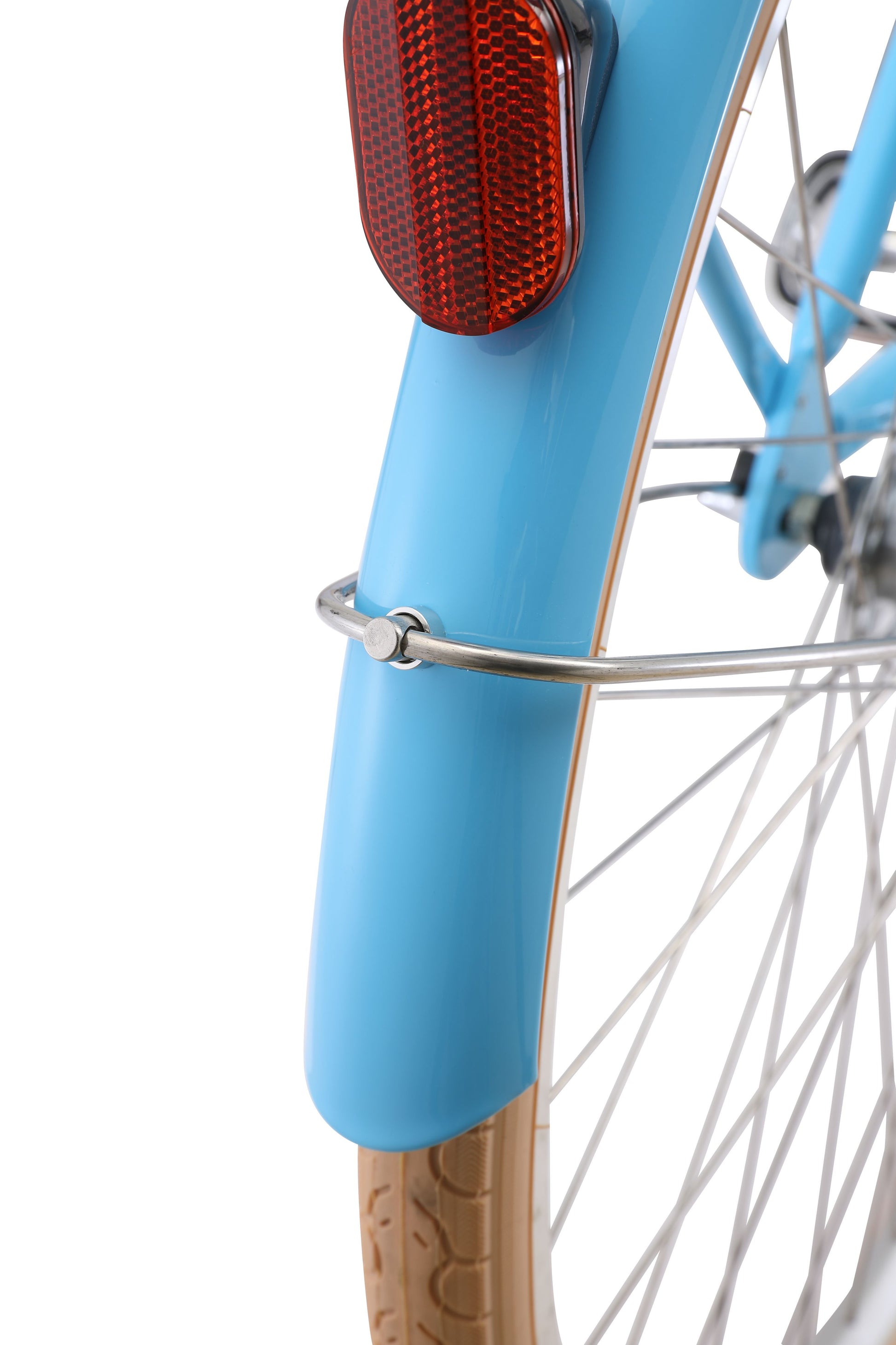 Ladies Deluxe Vintage Bike in Baby Blue showing rear mudguard and cream tyres from Reid Cycls Australia