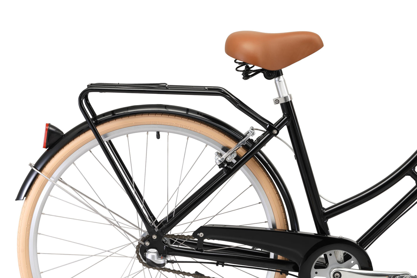 Ladies Deluxe Vintage Bike in Black showing rear mudguard and red reflector from Reid Cycles Australia