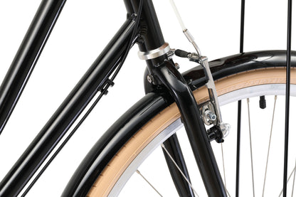 Ladies Deluxe Vintage Bike in Black showing Tektro front V-brakes from Reid Cycles Australia