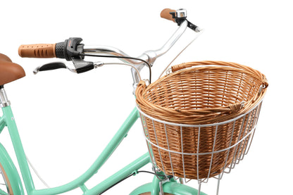 Ladies Deluxe Vintage Bike in Mint Green showing front basket from Reid Cycles Australia