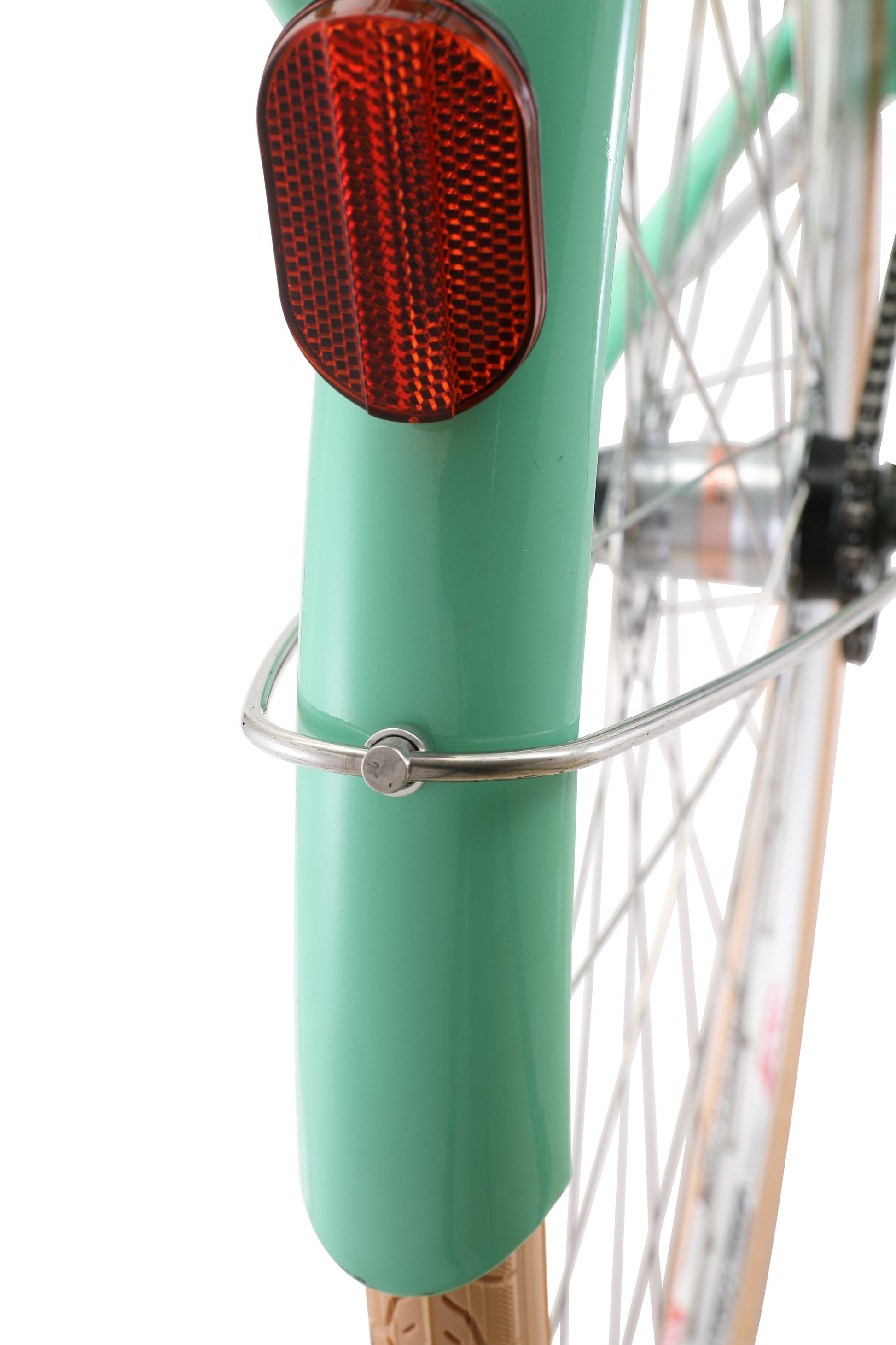 Ladies Deluxe Vintage Bike in Mint Green showing rear mudguard and red reflector from Reid Cycles Australia