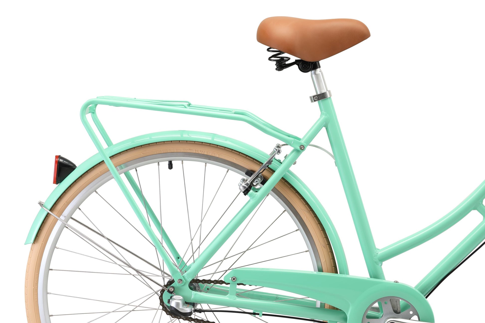Ladies Deluxe Vintage Bike in Mint Green featuring rear pannier rack from Reid Cycles Australia