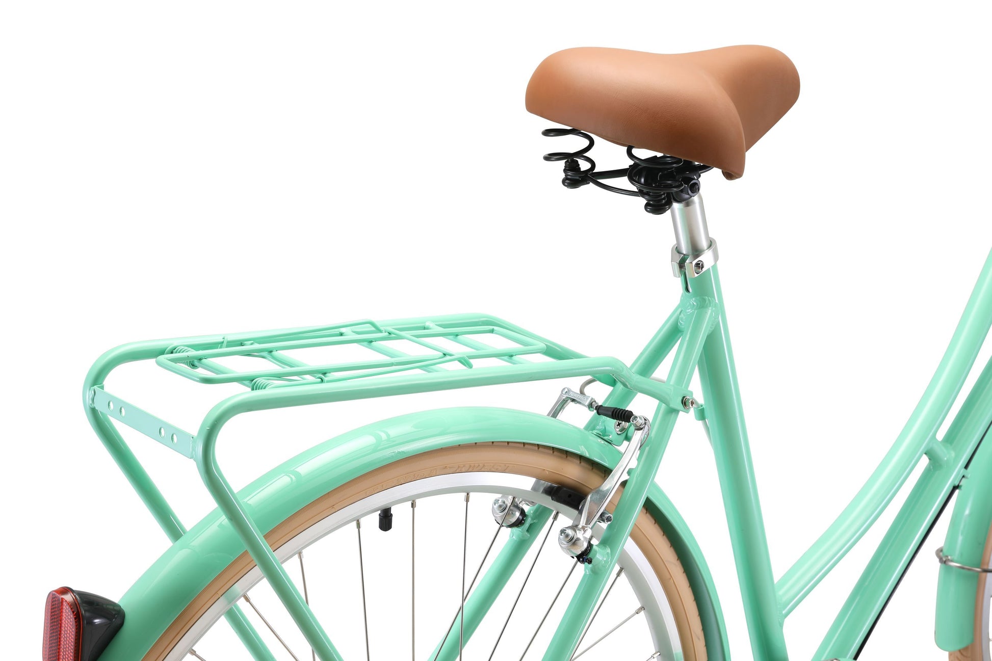 Ladies Deluxe Vintage Bike in Mint Green featuring rear pannier rack from Reid Cycles Australia