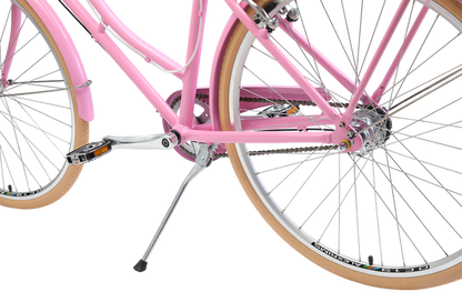 Ladies Deluxe Vintage bike in Pink showing alloy kick stand from Reid Cycles Australia