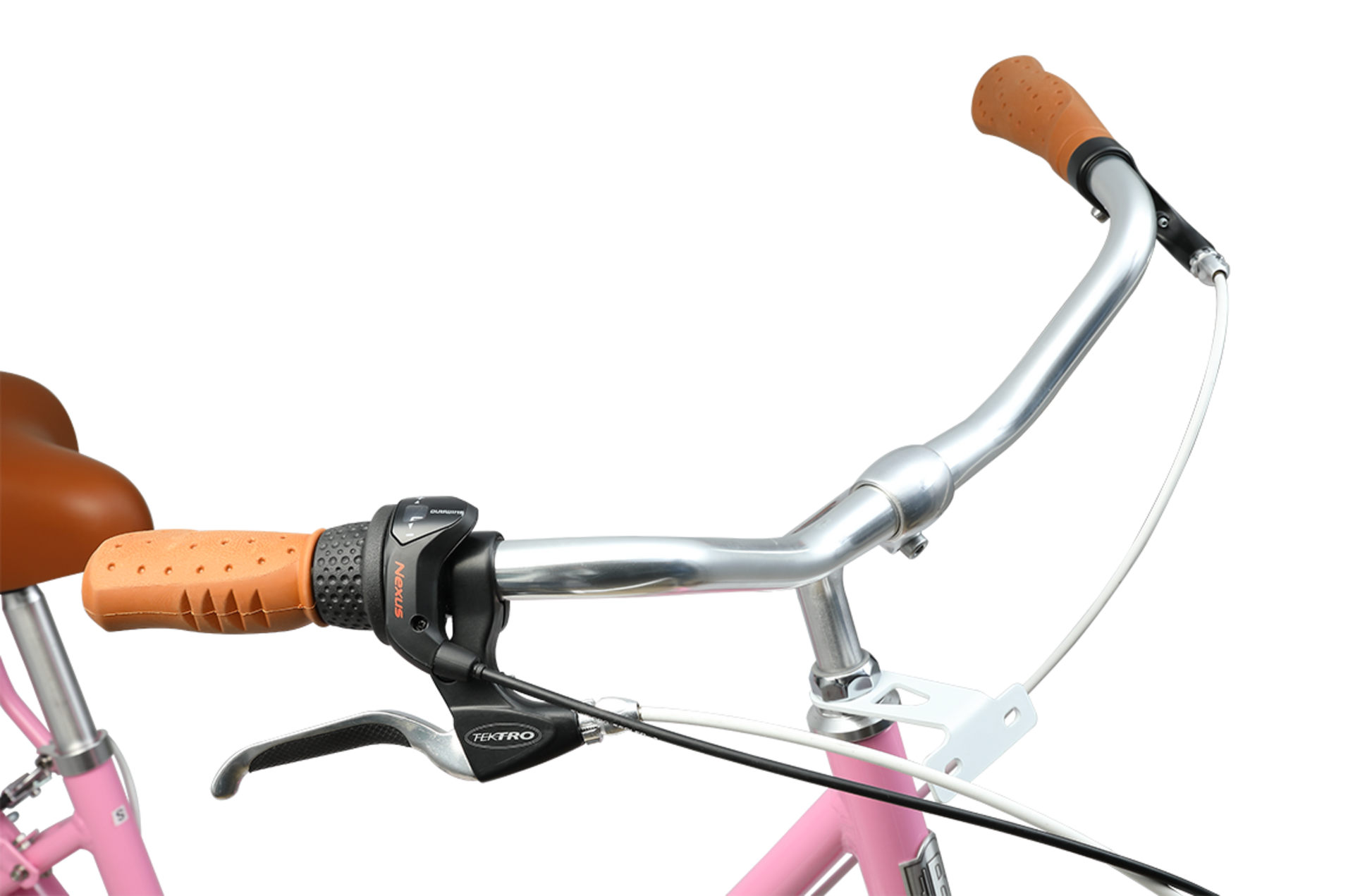 Ladies Deluxe Vintage Bike in Pink showing vintage handlebars and Tektro brake levers from Reid Cycles Australia