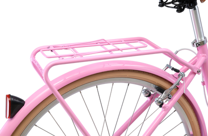 Ladies Deluxe Vintage Bike in Pink showing rear pannier rack from Reid Cycles Australia