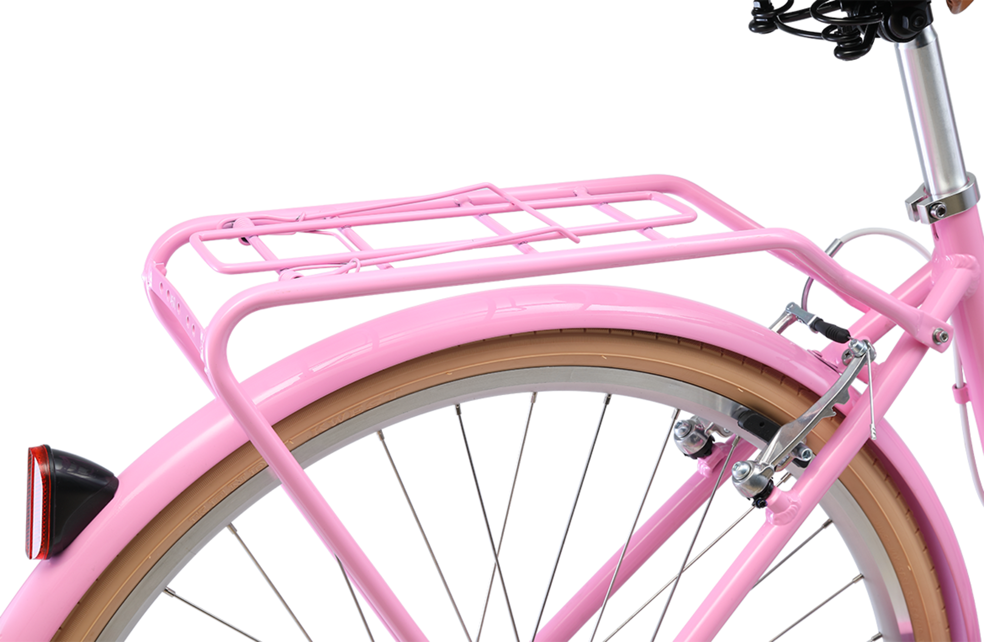 Ladies Deluxe Vintage Bike in Pink showing rear pannier rack from Reid Cycles Australia