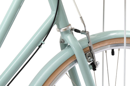 Ladies Deluxe Vintage Bike in Sage showing front Tektro V-brakes from Reid Cycles Australia