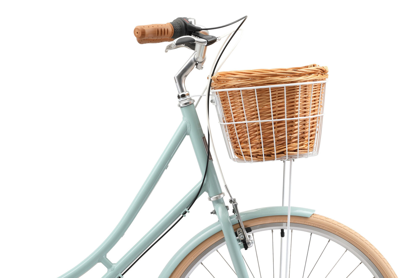 Ladies Deluxe Vintage Bike in Sage showing front basket from Reid Cycles Australia