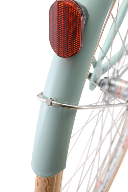 Ladies Deluxe Vintage Bike in Sage showing rear mudguard and cream tyres from Reid Cycls Australia