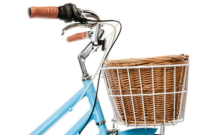 Ladies Lite Vintage Bike in baby blue showing front basket from Reid Cycles Australia