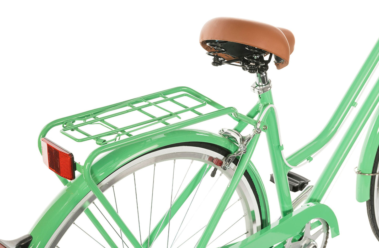 Ladies Lite Vintage Bike in Mint Green showing rear pannier rack and mudguard from Reid Cycles Australia