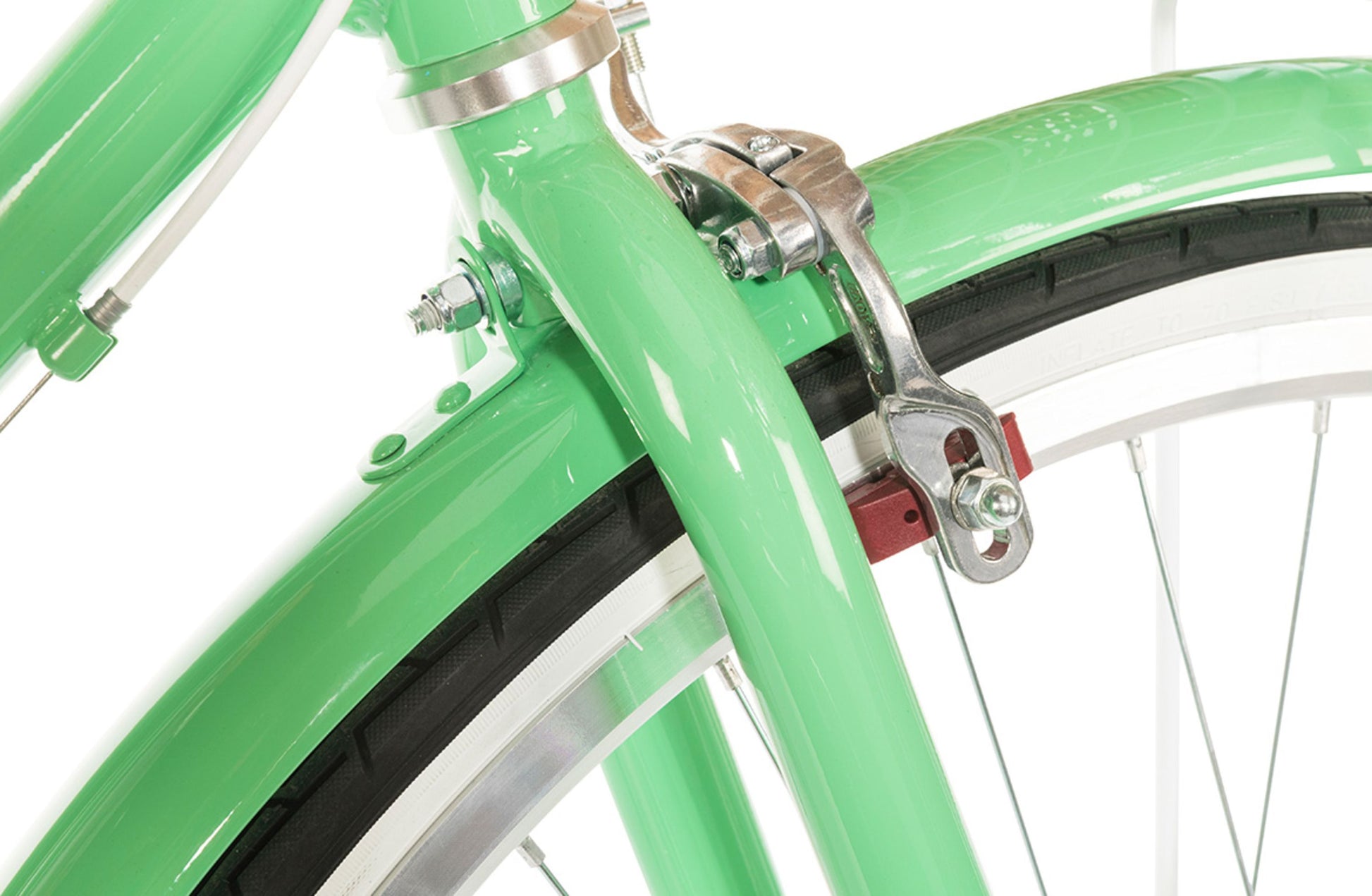 Ladies Lite Vintage Bike in Mint Green showing  front Dual-Pivot Caliper Brake from Reid Cycles Australia