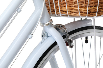 Ladies Lite Vintage Bike in white showing front Dual -Pivot Caliper brakes from Reid Cycles Australia