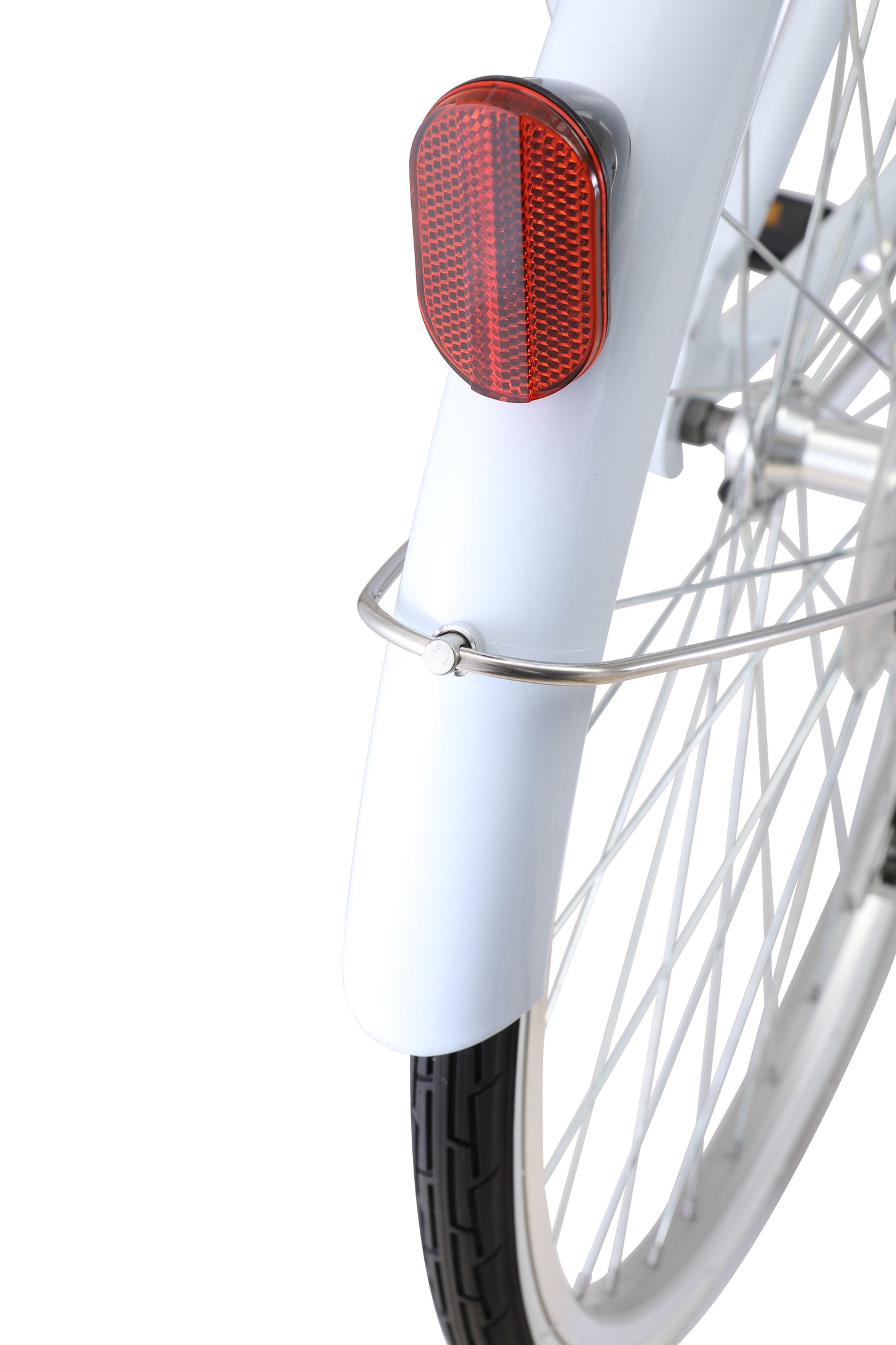 Ladies Lite Vintage Bike in white showing rear mudguard and tail reflecter from Reid Cycles Australia