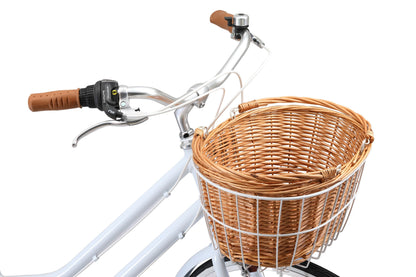 Ladies Lite Vintage Bike in white showing vintage handlebars and Shimano shifters from Reid Cycles Australia