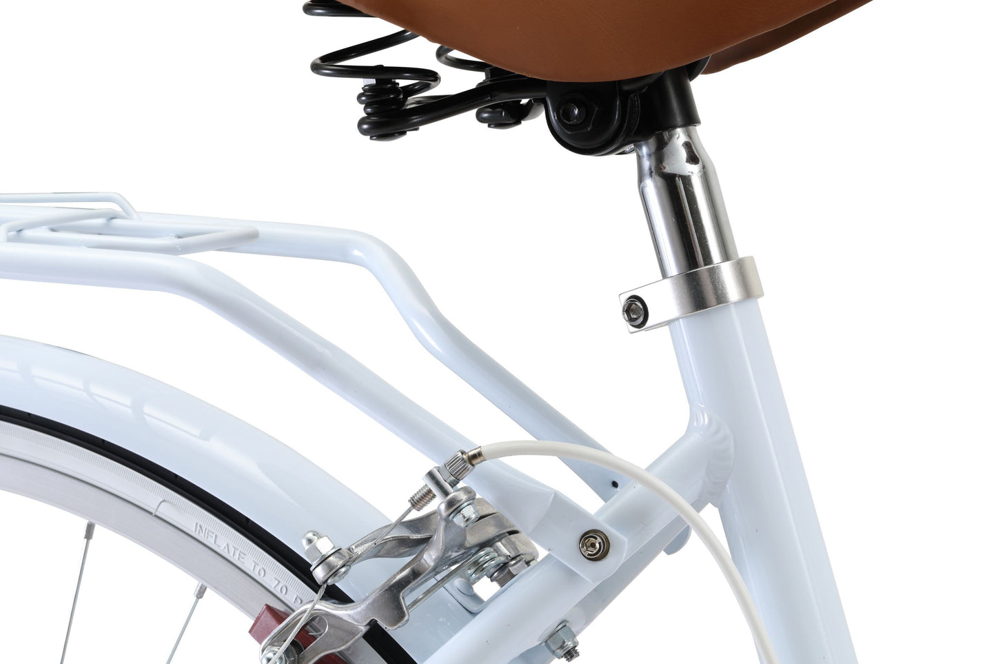 Ladies Lite Vintage Bike in white showing rear Dual -Pivot Caliper brakes from Reid Cycles Australia