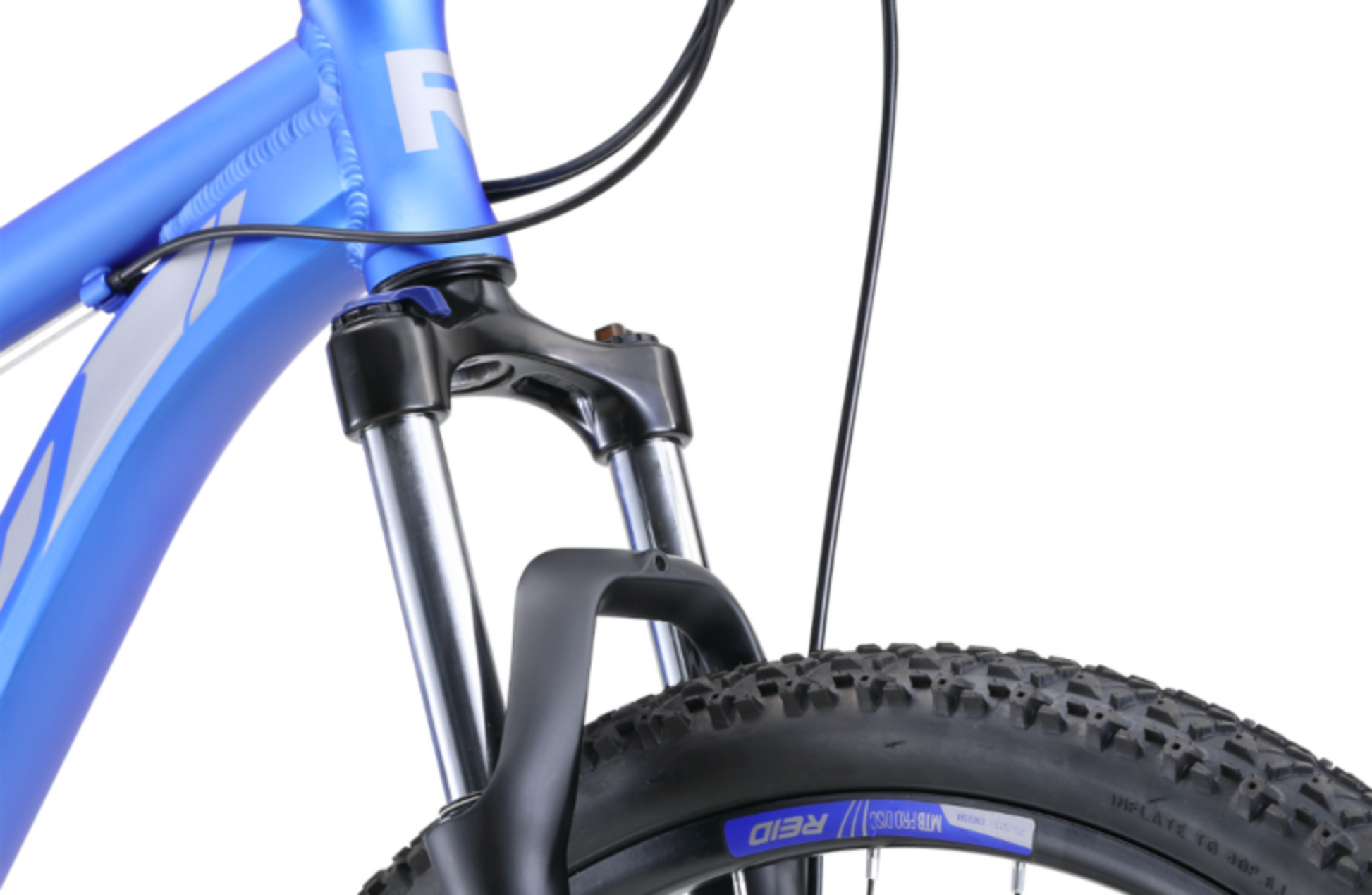 The MTB Pro 27.5" Disc Mountain Bike in Matte Blue showing suspension forks from Reid Cycles Australia