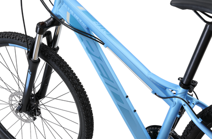 MTB Pro 27.5" Disc WSD Mountain Bike in light blue showing WSD bike frame geometry from Reid Cycles Australia