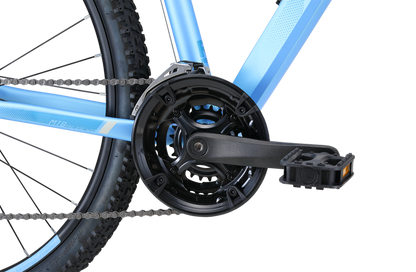 MTB Pro 27.5" Disc WSD Mountain Bike in light blue showing drivetrain and pedal from Reid Cycles Australia
