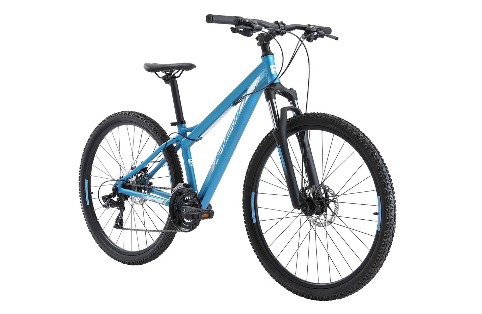 MTB Sport Disc WSD Mountain Bike in Aqua on front angle with Zoom suspension fork from Reid Cycles Australia 