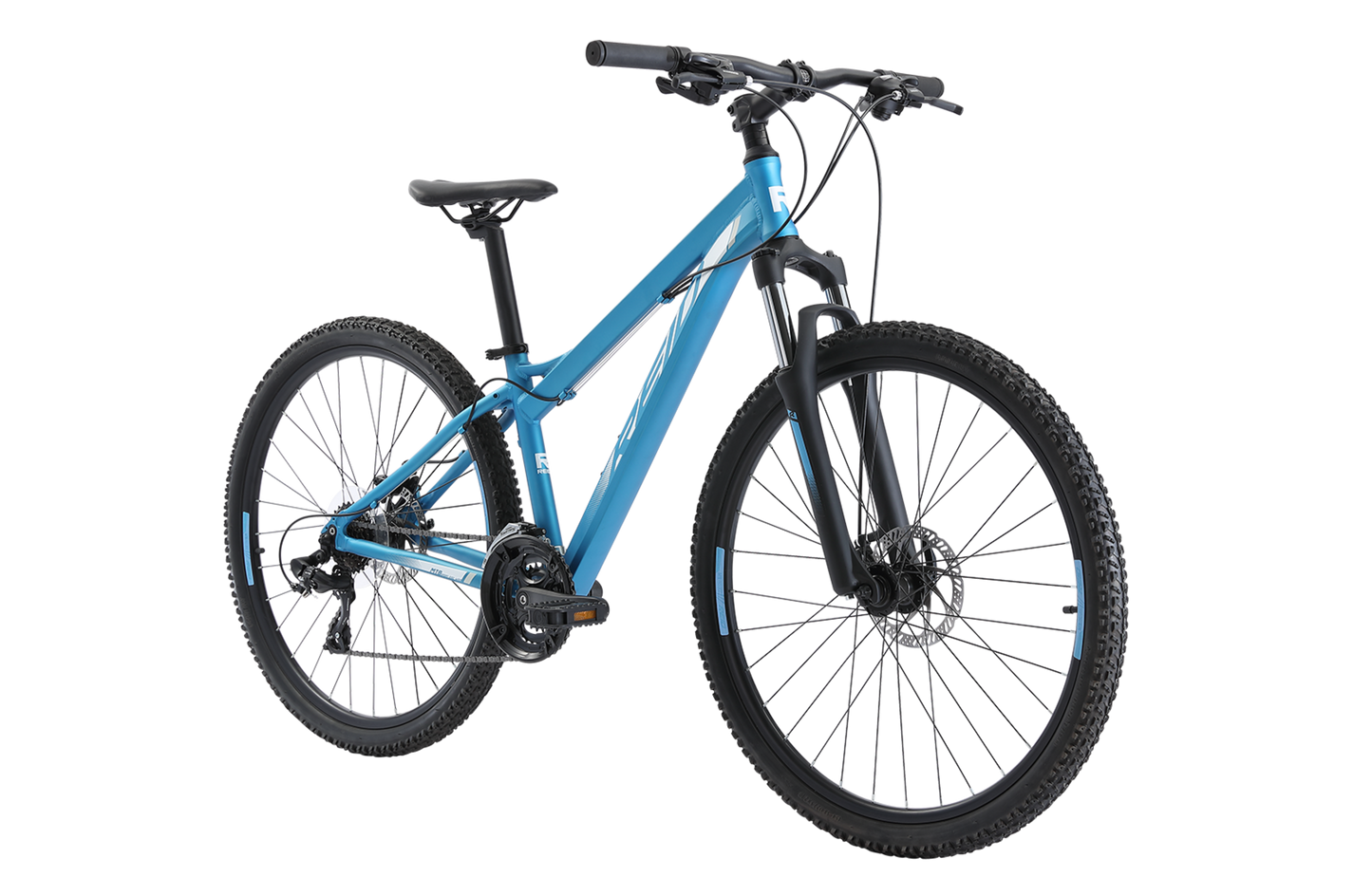 MTB Sport Disc WSD Mountain Bike in Aqua on front angle with Zoom suspension fork from Reid Cycles Australia 