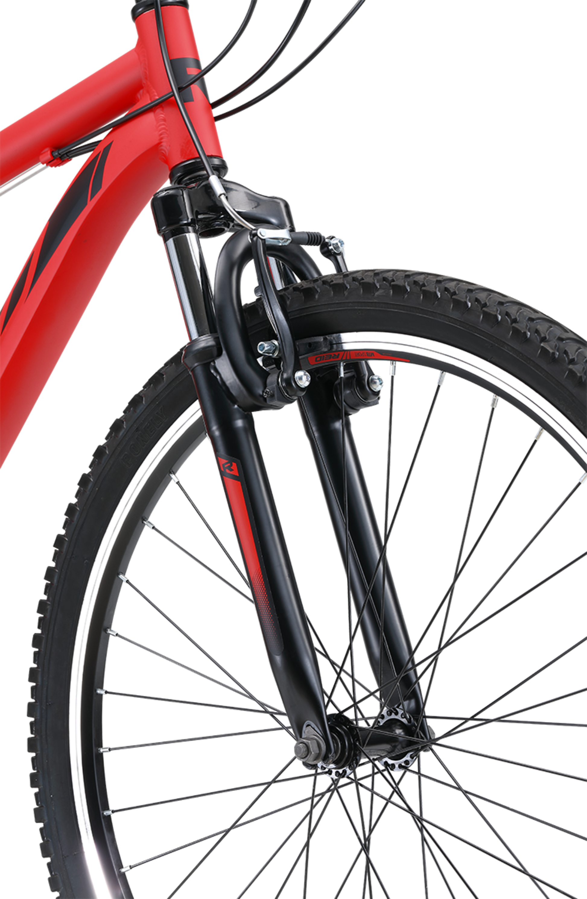 MTB Sport Mountain Bike in Red showing Zoom suspension fork from Reid Cycles Australia 