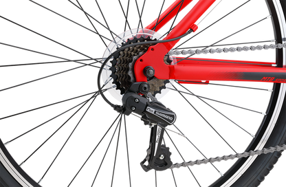 MTB Sport Mountain Bike in Red showing  Shimano 7-speed rear derailleur from Reid Cycles Australia 