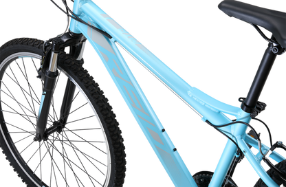 MTB Sport WSD Mountain Bike in Light Blue showing WSD bike frame geometry from Reid Cycles Australia