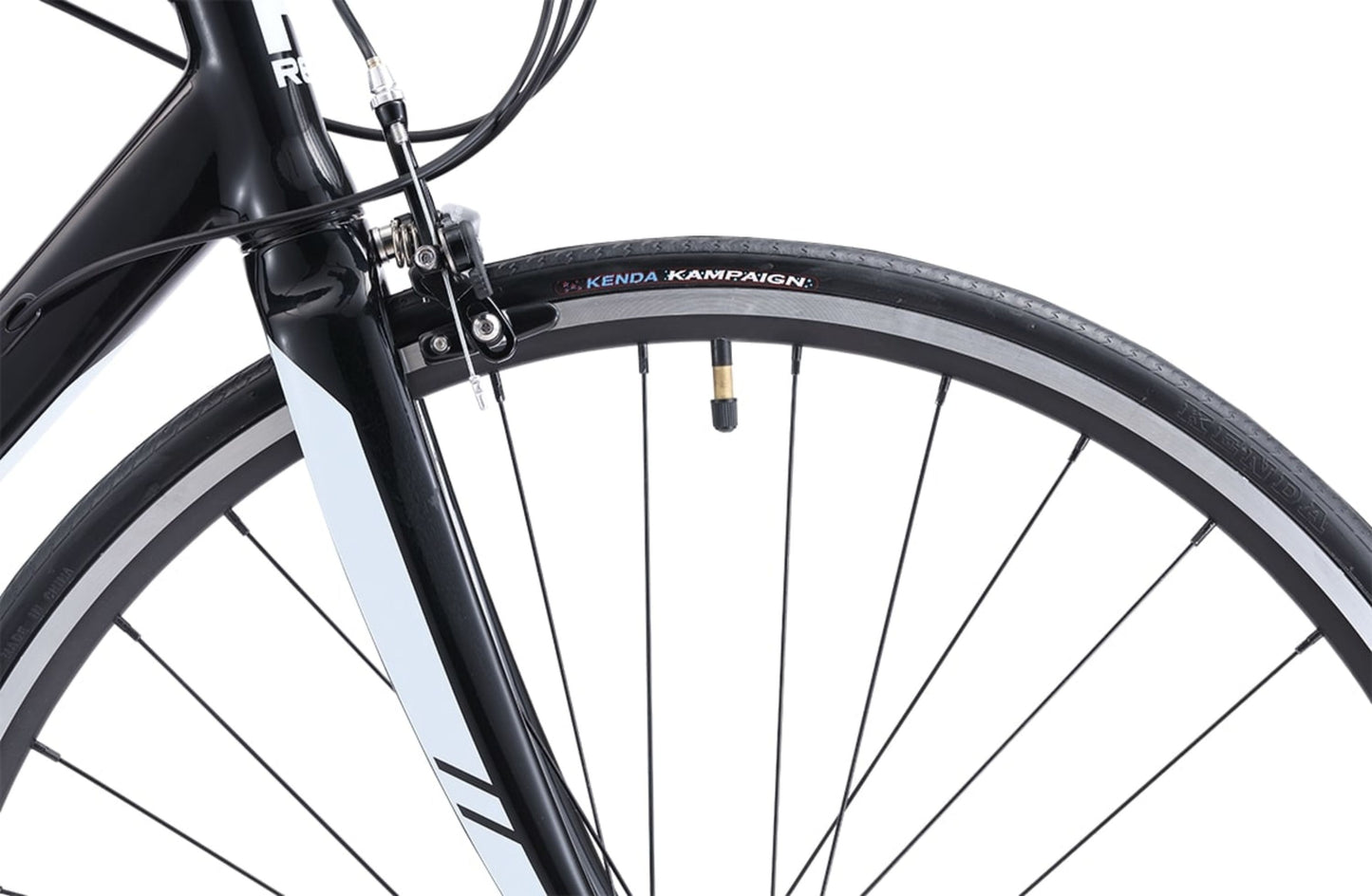Osprey Flatbar Road Bike in Black showing Kenda road bike tyre from Reid Cycles Australia