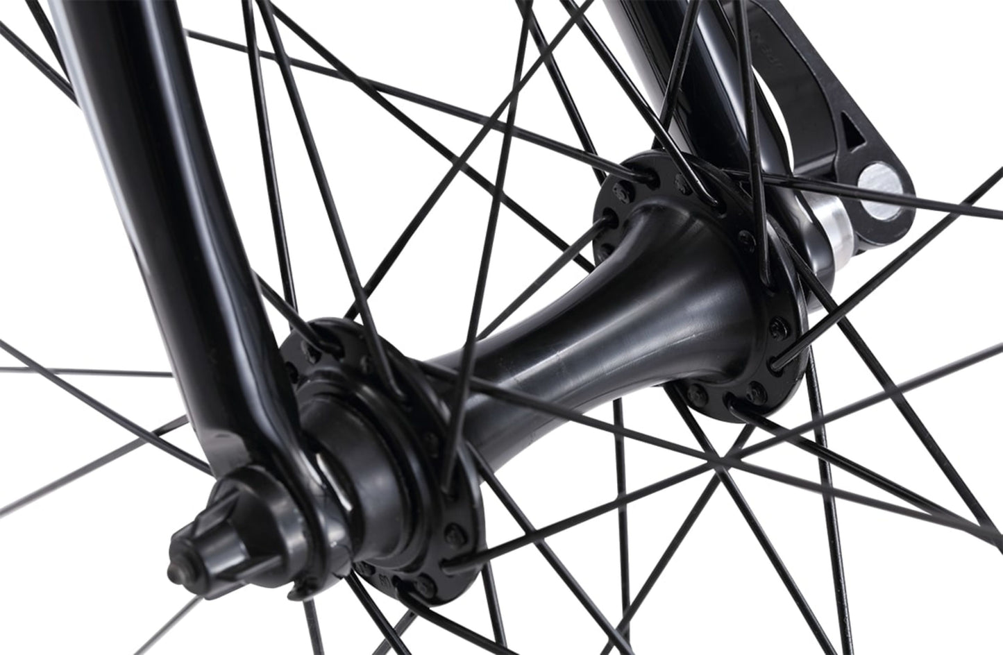 Osprey Flatbar Road Bike in Black showing Quando quick release front hub from Reid Cycles Australia 