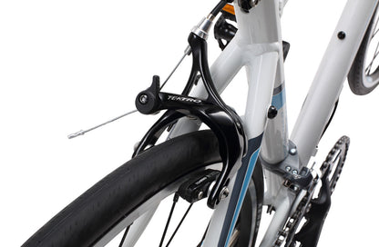 Osprey WSD women's Road Bike in white blue showing rear Tekro dual pivot caliper brakes from Reid Cycles Australia