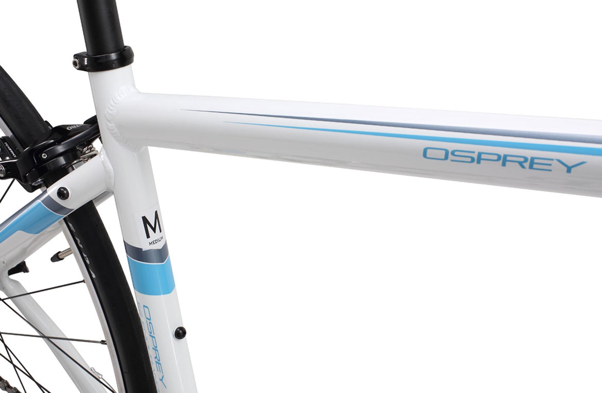 Osprey WSD women's Road Bike in white blue showing WSD road bike geometry frame from Reid Cycles Australia