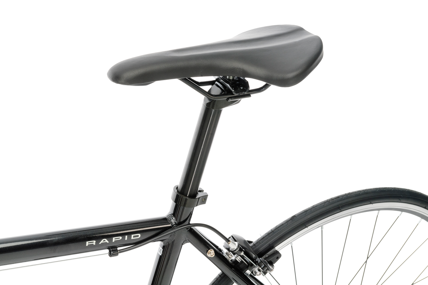 Rapid Flatbar Road Bike in Black  showing adjustable seatpost from Reid Cycles Australia