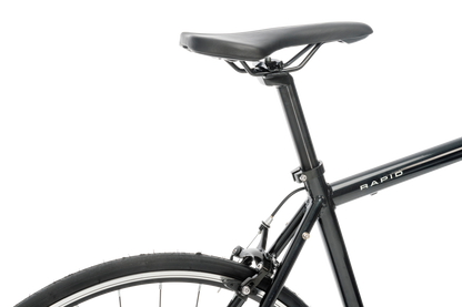 Rapid Flatbar Road Bike in Black showing race saddle from Reid Cycles Australia   