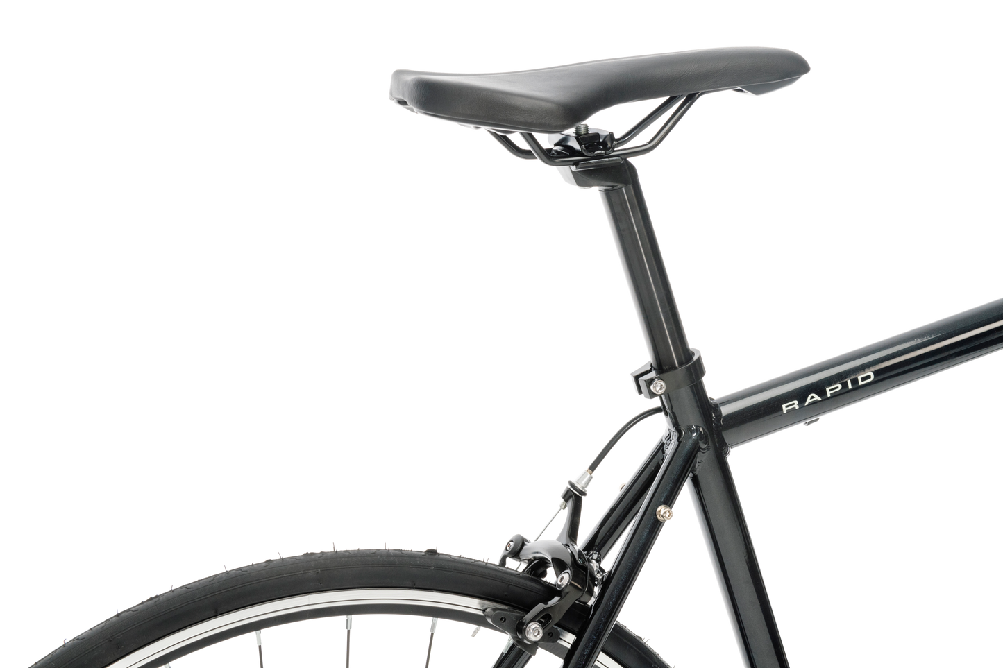 Rapid Flatbar Road Bike in Black showing race saddle from Reid Cycles Australia   