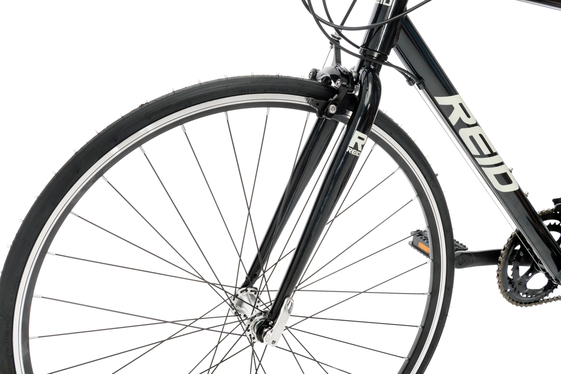 Rapid Flatbar Road Bike in Black showing Kenda road bike tyre from Reid Cycles Australia