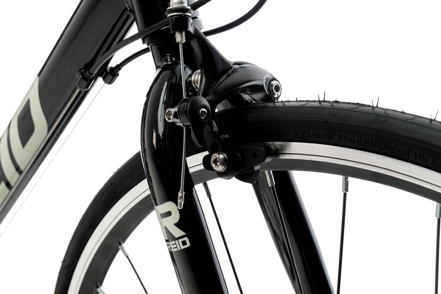 Rapid Flatbar Road Bike in Black showing front promax dual pivot caliper brakes from Reid Cycles Australia
