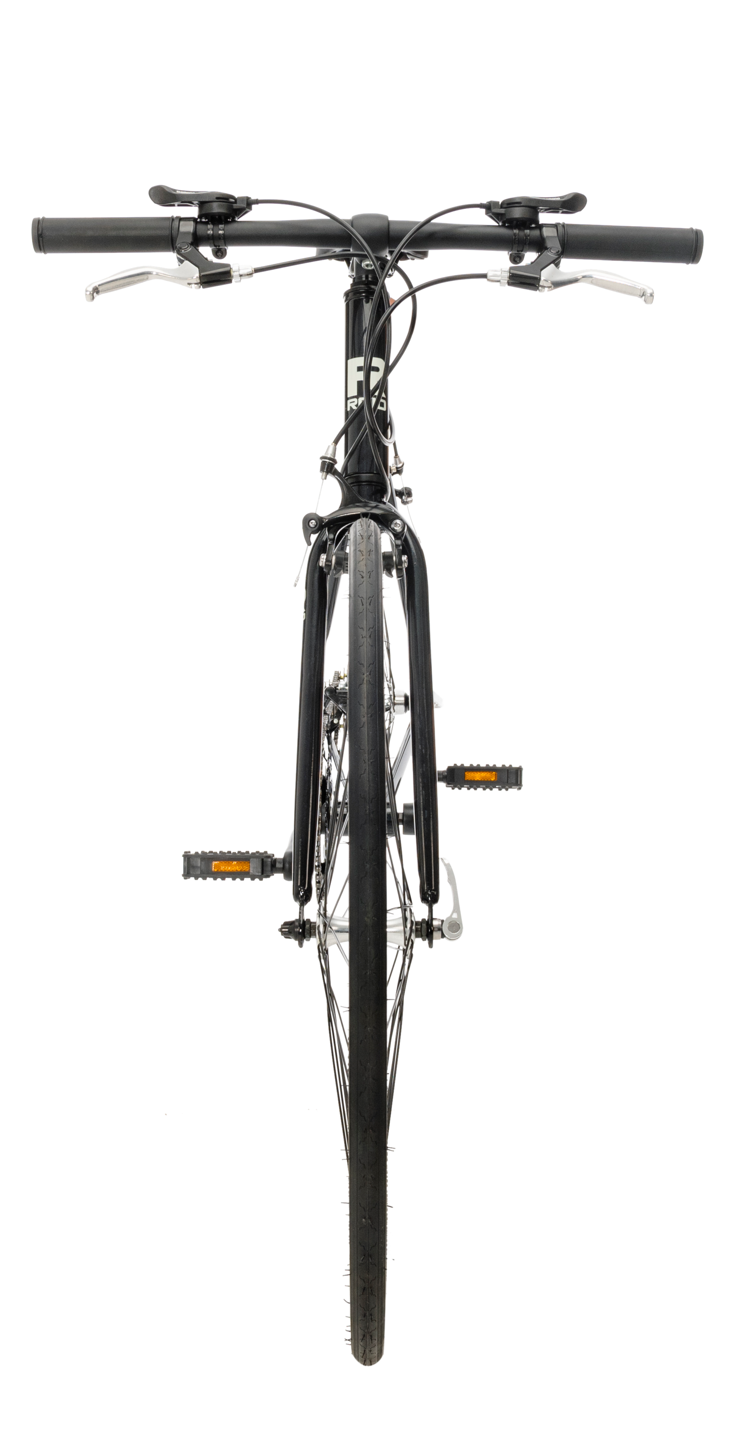 Rapid Flatbar Road Bike in Black showing front angle of bike from Reid Cycles Australia