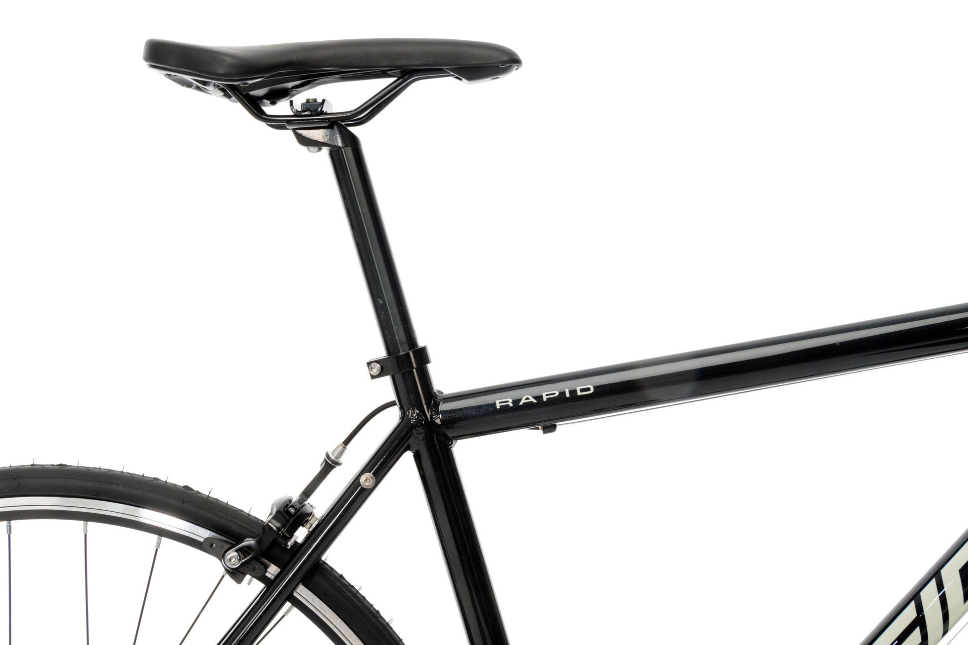 Rapid Dropbar Road Bike in black showing adjustable seatpost from Reid Cycles Australia