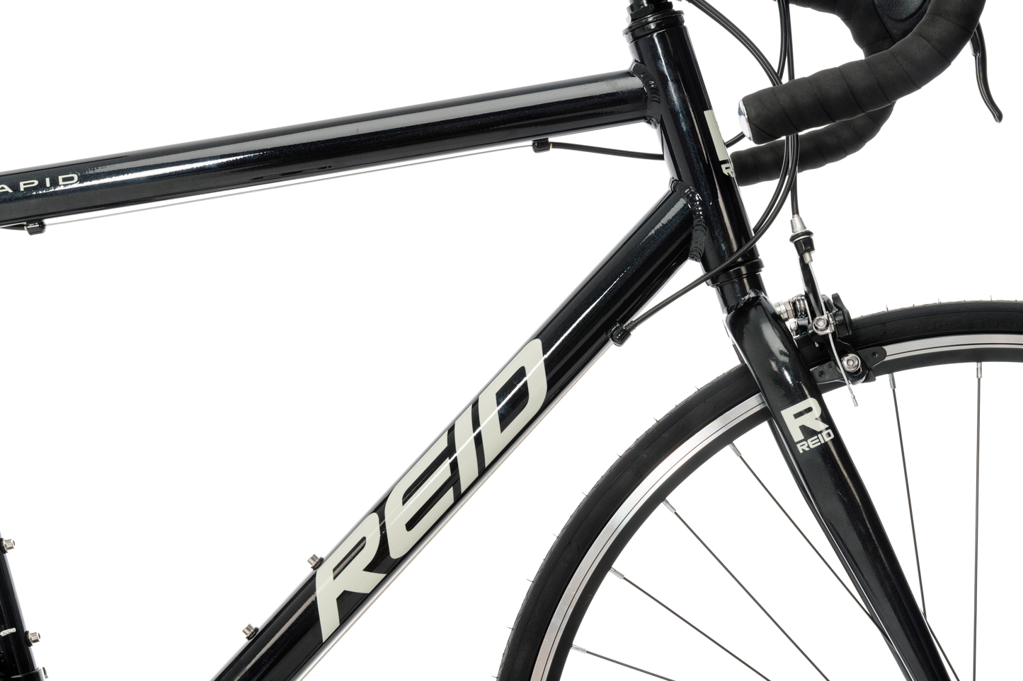 Rapid Dropbar Road Bike in black showing Reid logoon downtube from Reid Cycles Australia