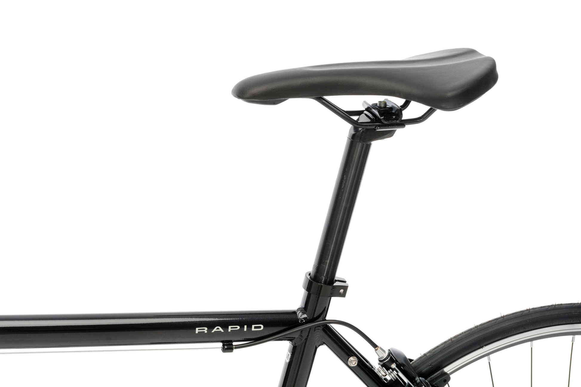 Rapid Dropbar Road Bike in black showing rapid logo on bike frame from Reid Cycles Australia