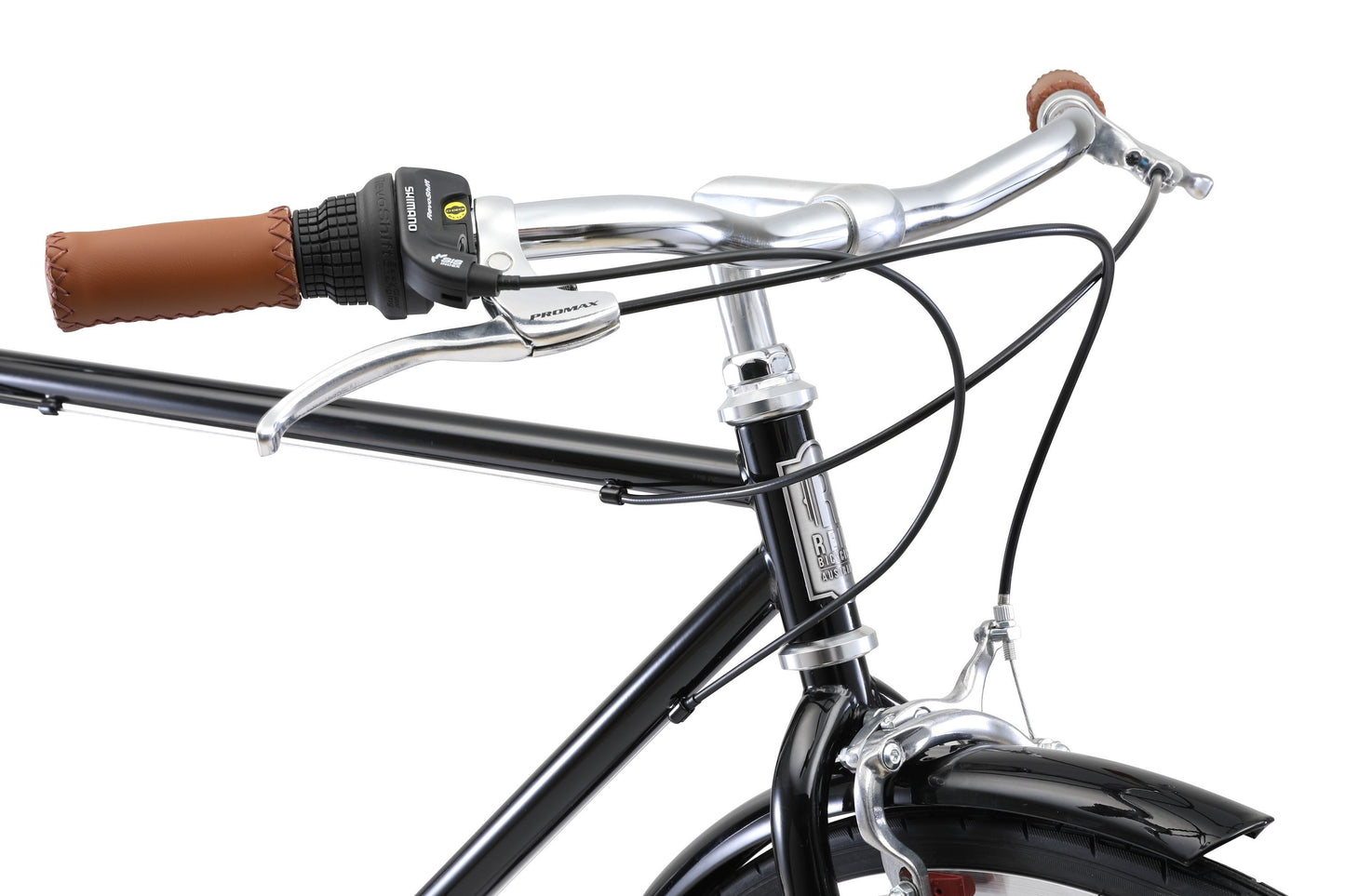 Roadster Vintage Bike in Black showing vintage style handlebars with Shimano shifters from Reid Cycles Australia