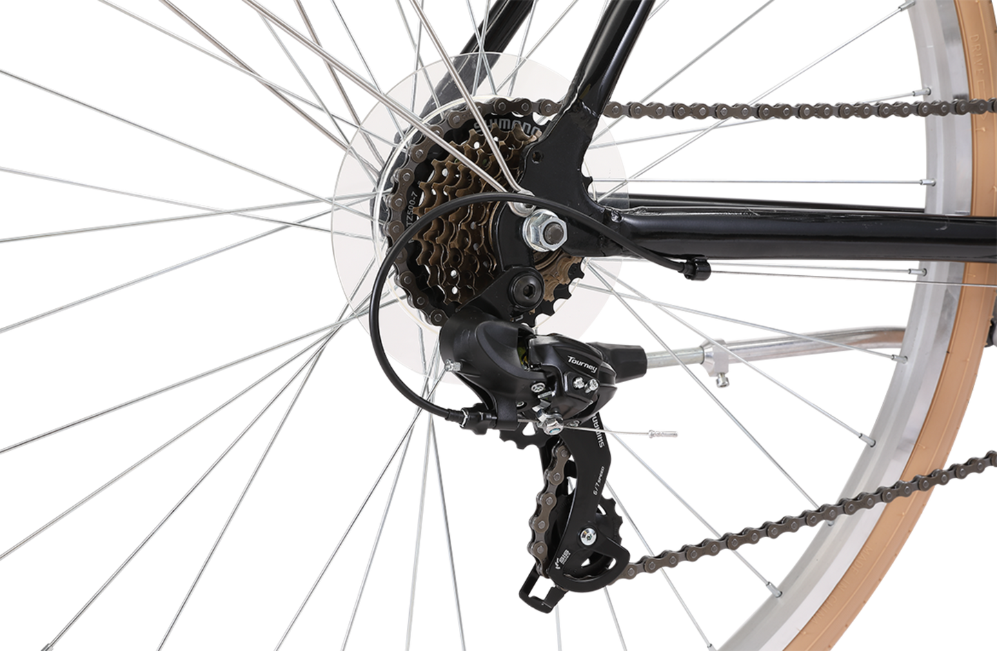 Roller Superlite Vintage Bike in Metallic Black showing Shimano 7-speed rear derailleur from Reid Cycles Australia