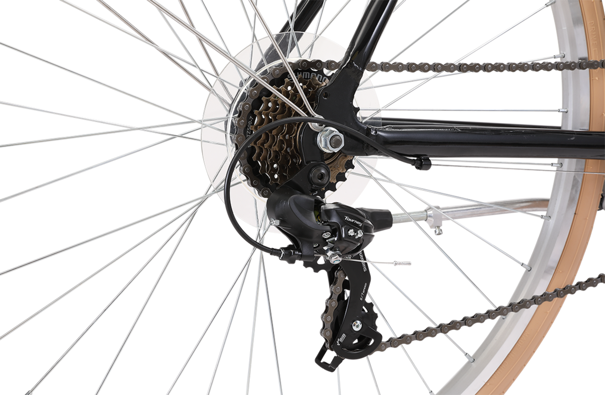 Roller Superlite Vintage Bike in Metallic Black showing Shimano 7-speed rear derailleur from Reid Cycles Australia