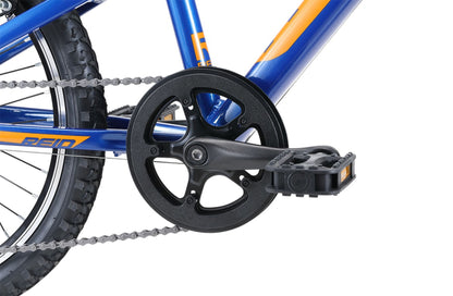 Scout 20" Kids Bike in Blue Orange showing drivetrain and pedal from Reid Cycles Australia 