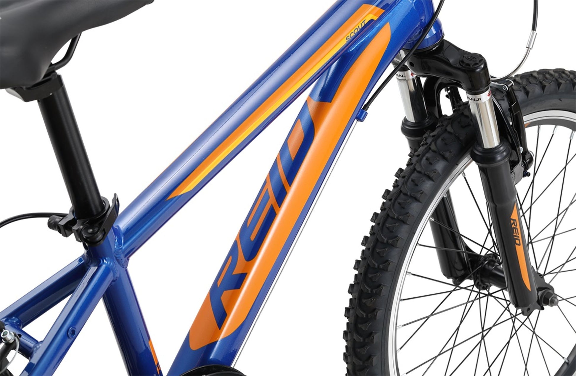 Scout 20" Kids Bike in Blue Orange showing MTB style bike frame from Reid Cycles Australia 
