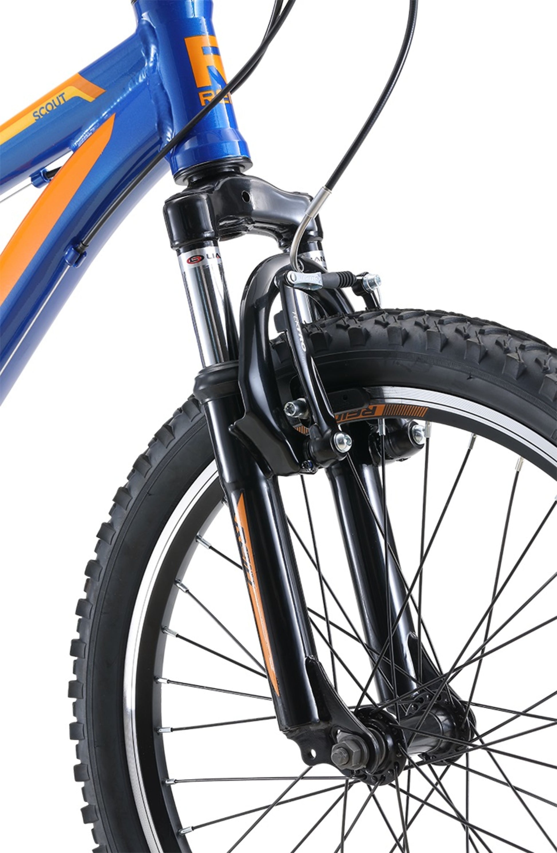Scout 20" Kids Bike in Blue Orange showing front v-brakes from Reid Cycles Australia 