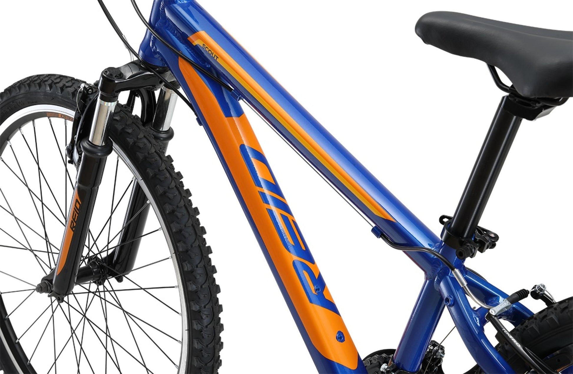 Scout 24" Kids Bike in Blue Orange showing MTB style bike frame from Reid Cycles Australia