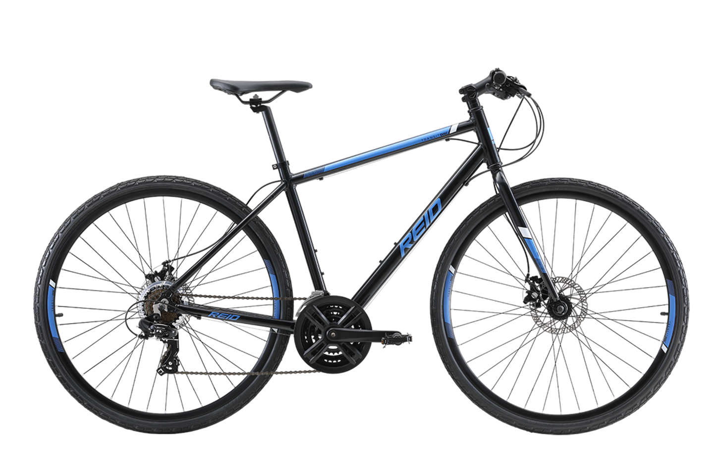 Transit Disc commuter bike in black with Shimano 7-speed gearing from Reid Cycles Australia 